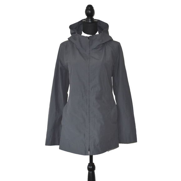 B0 Auth EILEEN FISHER Gray Lightweight Cotton/Nylon 2-Way Zip Hooded Jacket Sz L - Picture 1 of 6
